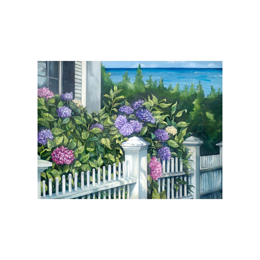 Hydrangeas by Fence Giclee Print